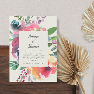 Vette Waterverf Floral Elegant Script Weddenschap Kaart