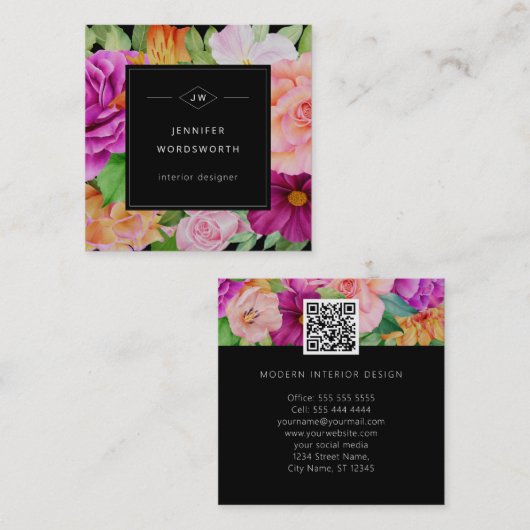 Vette Waterverf Paarse roze rozen zwart Vierkante Visitekaartje (Voorkant / Achterkant)