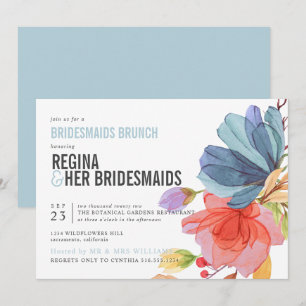 Vette wilde bloemen Aqua Bridesmaids Brunch Lunche Kaart