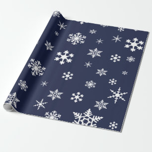 Vette witte sneeuwvlokken op donkerblauw van de ma cadeaupapier