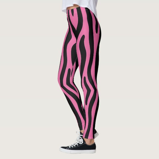 Vette zebrastrepen in heet roze en zwart leggings (Links)