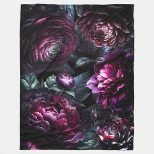 Vetweelderige Bloemen Zwarte Betoverde Bloementuin Fleece Deken