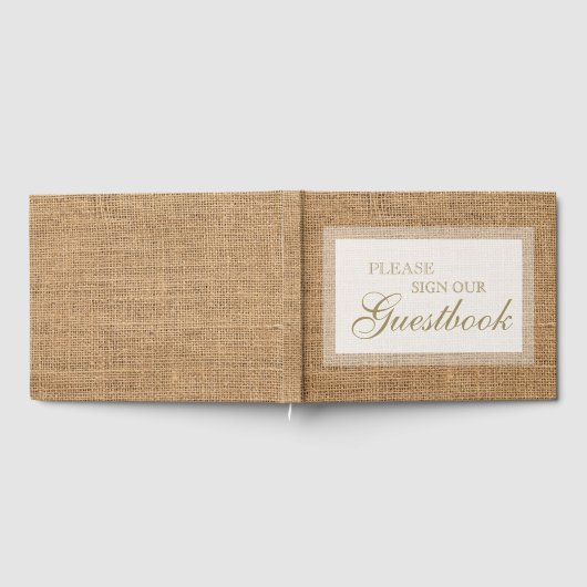 Veuillez signer notre livre d'hôtes. Burlap rustiq (Complet)