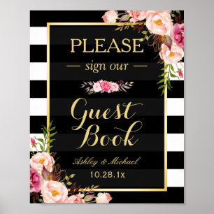 Veuillez signer notre livre d'or Floral Stripes