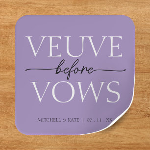 Veuve Before Vows Lavendel Paarse Bruiloftsborrel Vierkante Sticker
