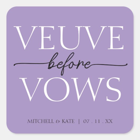 Veuve Before Vows Lavendel Paarse Bruiloftsfeest Vierkante Sticker (Voorkant)
