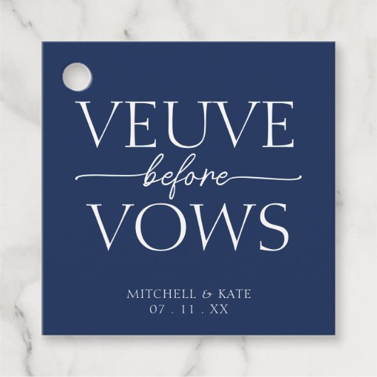 Veuve voor geloften Navy blauw & wit Vrijgezellenf Bedankjes Labels (Voorkant)