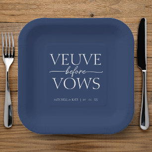 Veuve voor geloften Navy blauw & wit Vrijgezellenf Papieren Bordje