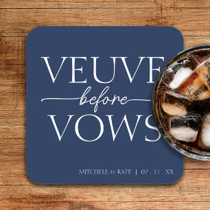 Veuve voor geloften Navy blauw & wit Vrijgezellenf Vierkante Kartonnen Onderzetter