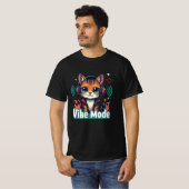 Vibe Mode" Cute Cartoon Cat T-Shirt | (Devant entier)