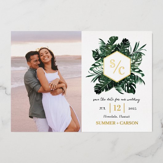 Vibe Tropicale Mariage FOIL Enregistrer La Carte D (Recto)