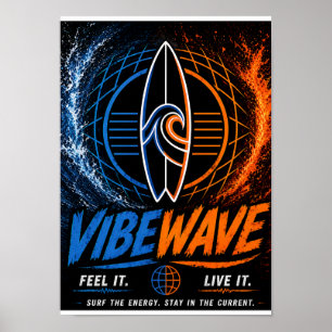 Vibe Wave Neon Surf Poster – Retro Synthwave Esthe