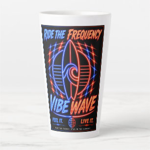Vibe Wave Neon Surf Poster – Retro Synthwave Esthe Latte Mok