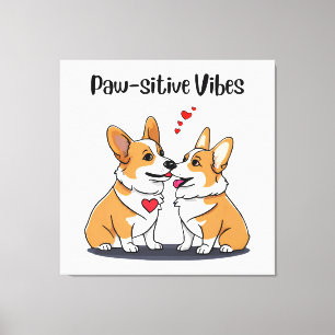 Vibes Corgis verliefd Canvas Afdruk