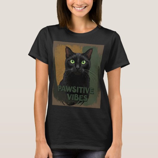 Vibes de Pawsitive chat noir T-shirt (Devant)