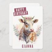 Vibes de printemps Carte d'anniversaire de vache (Devant / Derrière)