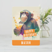 Vibes d'été Carte d'anniversaire singe (Debout devant)