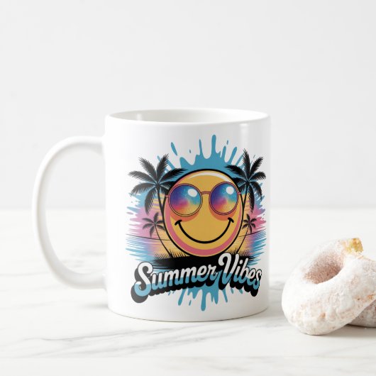 Vibes d'été Mug Neon Visage souriant, Design color (Avec donut)