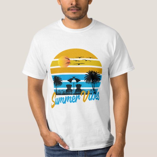 Vibes d'été Retro Sunset Beach T-Shirt (Devant)