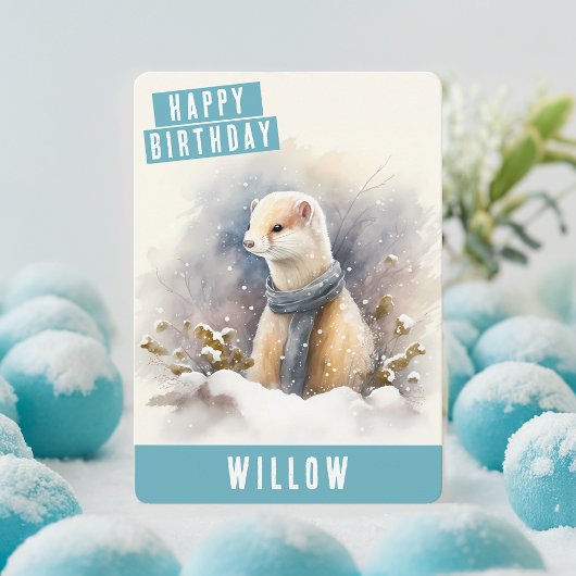 Vibes d'hiver Ermine Carte d'anniversaire