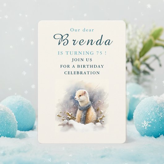 Vibes d'hiver Ermine - Carte d'invitation d'annive