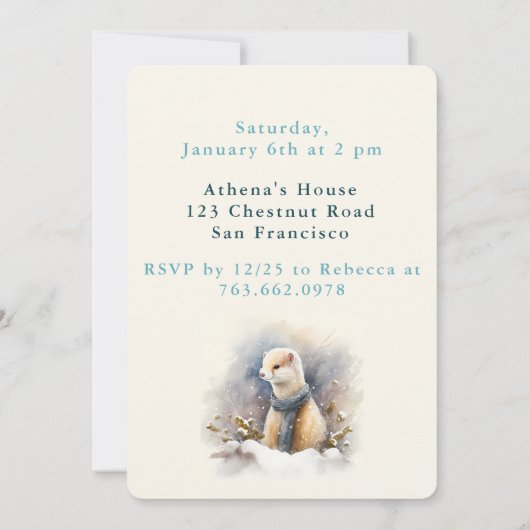 Vibes d'hiver Ermine - Carte d'invitation d'annive (Dos)