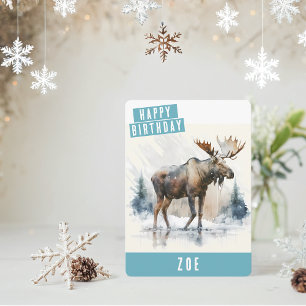 Vibes d'hiver Moose carte d'anniversaire