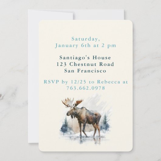 Vibes d'hiver Moose - Carte d'invitation d'anniver (Dos)