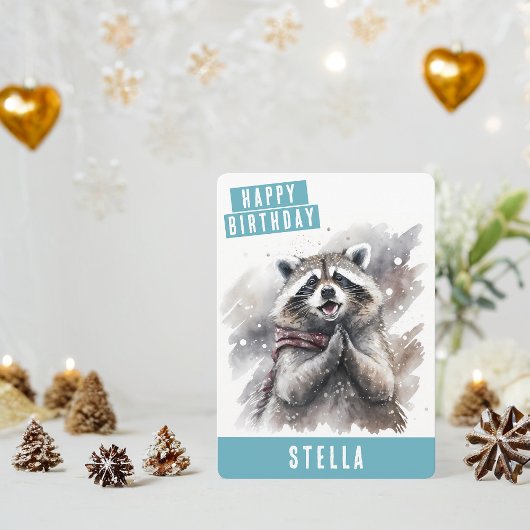 Vibes d'hiver Raccoon Carte d'anniversaire