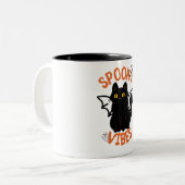 Vibes éffrayantes Chat Face Halloween Mug (Devant gauche)