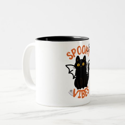 Vibes éffrayantes Chat Face Halloween Mug (Devant gauche)