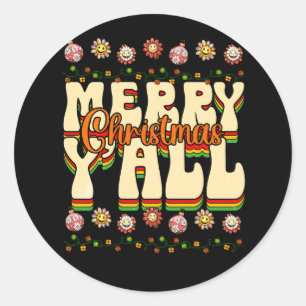 Vibes Groovy Retro Hippie Merry Christmas Y'all XM Ronde Sticker