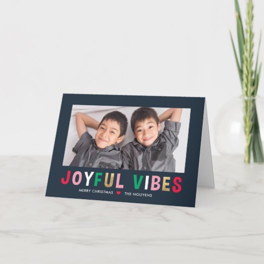 Vibes Joyeuses Editable Couleur Plié Carte Holiday (Devant)