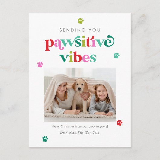Vibes Pawsitive Editable Color Holiday Carte posta (Devant)