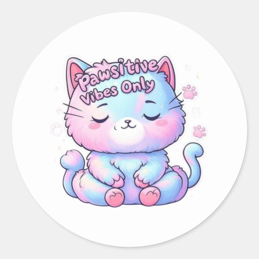 Vibes Pawsitive Uniquement Méditer Sticker Chat (Devant)