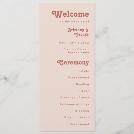 Vibes rétro simples | Blush Pink Wedding Programme (Devant)