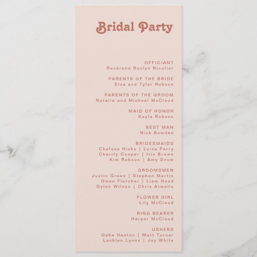 Vibes rétro simples | Blush Pink Wedding Programme (Dos)