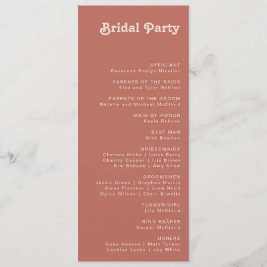 Vibes rétro simples | Vieux programme de mariage R (Dos)