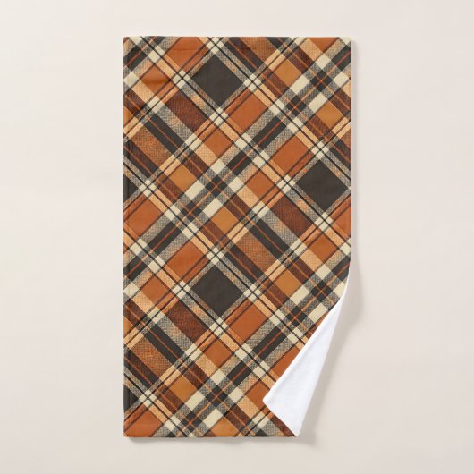 Vibes Rustiques Automne Brûlé Orange Plaid Imprime (Serviette à main)