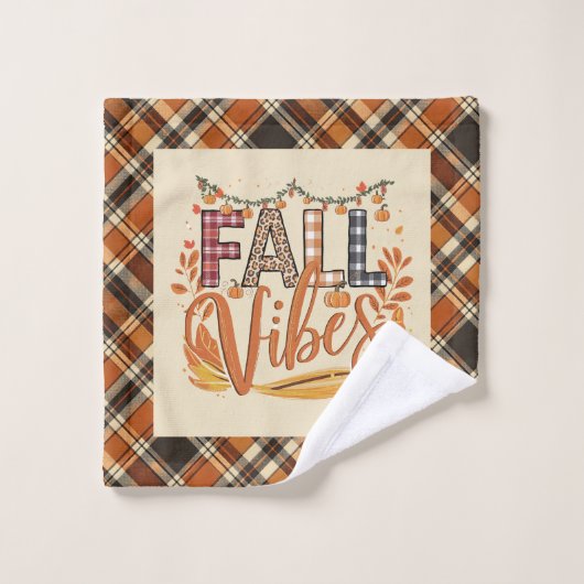 Vibes Rustiques Automne Brûlé Orange Plaid Imprime (Gant de toilette)