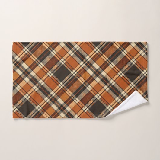 Vibes Rustiques Automne Brûlé Orange Plaid Imprime (Serviette à main)