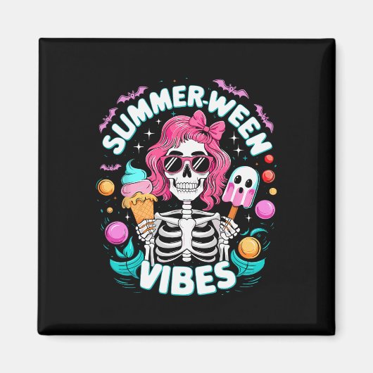Vibes Skeleton Spooky Vakantie Halloween Zomer Magneet (Voorkant)