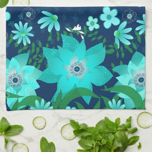 Vibes tropicales Bleu Turquoise Serviettes de cuis (Plié)