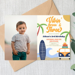 Vibin' & Drie Surven Blauw 3e verjaardagsfeest Kaart