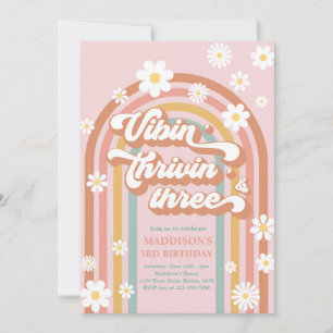 Vibin' Thrivin' Three Boho Daisy Rainbow Birthday Kaart