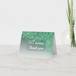 Vibrant 30th Birthday Green Glitter Thank You Bedankkaart