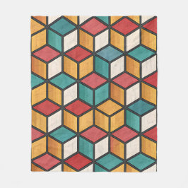 Vibrant 3D Cube Optical Illusion Pattern Fleece Deken