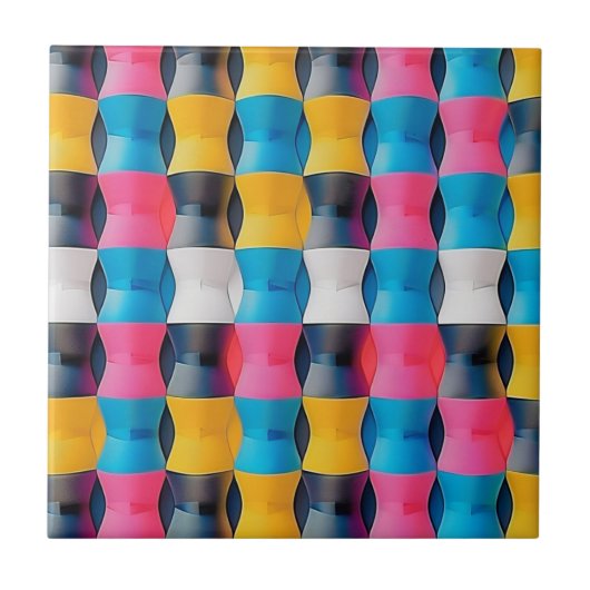 Vibrant 3D Hourglass Geometric Pattern Tegeltje (Voorkant)