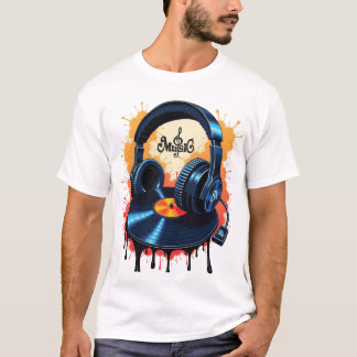 Vibrant 8K Vinyl Headphone Art - Melodic Fusion T-shirt