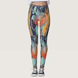 Vibrant Abstract Art Gerbera Floral Multicolor Leggings